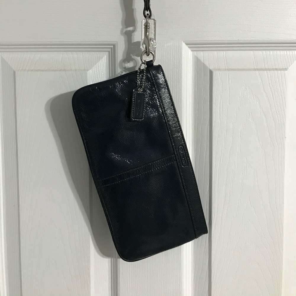 Coach Navy Patent Leather Wristlet Clutch Purse